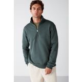 GRIMELANGE Frame Erkek Yarım Fermuarlı Dik Yakalı Yumuşacık Kumaşlı Polarlı Regular Yeşil Sweatshirt