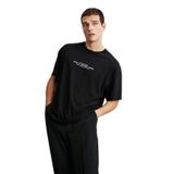 Grimelange Frank Erkek Kalın Dokulu Baskı Detaylı Oversize &100 Organik Pamuklu Siyah T-Shirt, 2XL