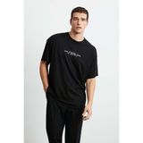 Grimelange Frank Erkek Kalın Dokulu Baskı Detaylı Oversize &100 Organik Pamuklu Siyah T-shirt - XL