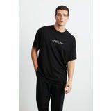 GRIMELANGE Frank Erkek Kalın Dokulu Baskı Detaylı Oversize &100 Organik Pamuklu Siyah T-shirt