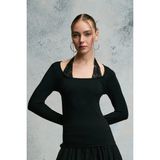 Grimelange FRIGLINTO Kadın Yumuşak Ve Esnek Kumaşlı Askılı Dantel Detaylı Slim Fit Siyah Bluz - XL