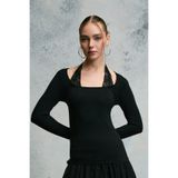 GRIMELANGE FRIGLINTO Kadın Yumuşak Ve Esnek Kumaşlı Askılı Dantel Detaylı Slim Fit Siyah Bluz
