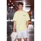 Grimelange Frıo Erkek Bisiklet Yaka Organik Pamuklu Baskı ve Nakışlı Oversıze Sarı T-Shirt - XL