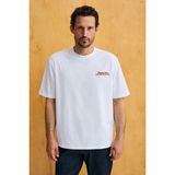 Grimelange Futı Erkek %100 Organik Pamuklu Baskı Detaylı Yuvarlak Yaka Beyaz T-Shirt - 2XL