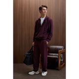 Grimelange GAGE Erkek Kapüşonlu Metal Kuş Gözü Detaylı Fermuarlı Kordonlu Cepli Bordo Sweatshirt - 2XL