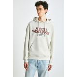 GRIMELANGE GAREN Erkek Yumuşacık İçi Polarlı Baskılı Regular Kordonlu Açık Gri Sweatshirt