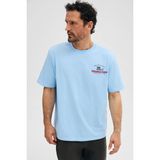 Grimelange Gıganest Erkek %100 Organik Pamuklu Baskı Detaylı Yuvarlak Yaka Mavi T-Shirt - XL