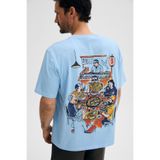 GRIMELANGE GIGANEST Erkek %100 Organik Pamuklu Baskı Detaylı Yuvarlak Yaka Mavi T-Shirt