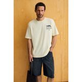 Grimelange Gıganest Erkek %100 Organik Pamuklu Baskı Detaylı Yuvarlak Yaka Sarı T-Shirt - 2XL