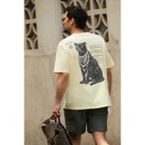 GRIMELANGE GIGANEST Erkek %100 Organik Pamuklu Baskı Detaylı Yuvarlak Yaka Sarı T-Shirt