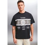 Grimelange GIO Erkek %100 Pamuk Kısa Kollu Bisiklet Yaka Önü Baskılı Oversize Siyah T-Shirt