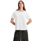 Grimelange Glenda Kadın Nakış İşlemeli Regular Fit%100 Organik Pamuklu Örme Bisiket Yakalı T-shirt, Beyaz, XL