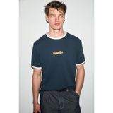 GRIMELANGE GOLONDRO Erkek %100 Organik Pamuklu Kontrast Biyeli Baskı Detaylı Regular Fit Lacivert T-Shirt