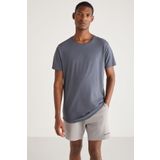 GRIMELANGE Greg Erkek Slim Fit Uzun Boy Ultra Esnek Pamuk Likralı Koyu Gri T-shirt
