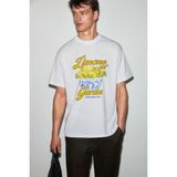 GRIMELANGE GUARDIANO Erkek %100 Organik Pamuklu Baskı Detaylı Rahat Kalıp Beyaz T-Shirt
