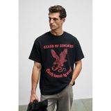 Grimelange GUSI Erkek Önü Kabaran Baskılı %100 Organik Pamuk Oversize Fit Bisiklet Yaka Siyah T-Shirt - 2XL