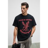 Grimelange GUSI Erkek Önü Kabaran Baskılı %100 Organik Pamuk Oversize Fit Bisiklet Yaka Siyah T-Shirt