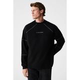 GRIMELANGE HAL Erkek Yuvarlak Yaka Önünde Ve Kollarında Süs Dikiş Detaylı Baskılı Regular Fit Siyah Sweatshirt