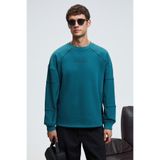 GRIMELANGE HAL Erkek Yuvarlak Yaka Önünde Ve Kollarında Süs Dikiş Detaylı Baskılı Regular Fit Yeşil Sweatshirt