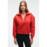 GRIMELANGE HANEL Kadın V Gömlek Yaka Nakış Detaylı Regular Fit Kırmızı Sweatshirt