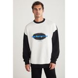 GRIMELANGE Hanion Erkek %100 Pamuk Bisiklet Yaka Oversize Fit Baskı Detaylı Siyah - Beyaz Sweatshirt