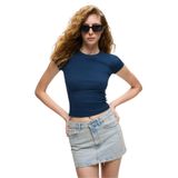 Grimelange Hopewell Kadın Yuvarlak Yaka Örme Slim Fit Lacivert T-Shirt, XS