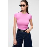 Grimelange HOPEWELL Kadın Yuvarlak Yaka Örme Slim Fit Pembe T-Shirt - XL