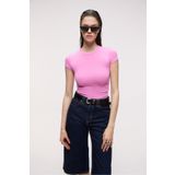 Grimelange Hopewell Kadın Yuvarlak Yaka Örme Slim Fit Pembe T-Shirt, XS