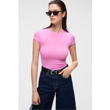 GRIMELANGE HOPEWELL Kadın Yuvarlak Yaka Örme Slim Fit Pembe T-Shirt