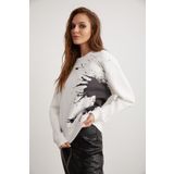 Grimelange Ibbıe Kadın Içi Polarlı Yumuşak Parça Baskılı Bisiklet Yaka Beyaz Sweatshirt