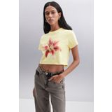 GRIMELANGE IGNACIO Kadın %100 Pamuk Crop Sarı T-Shirt