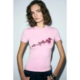GRIMELANGE IMPERIA Kadın Yumuşak Kumaşlı Organik Pamuklu Baskı Detaylı Pembe T-Shirt
