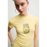 GRIMELANGE IMPERIA Kadın Yumuşak Kumaşlı Organik Pamuklu Baskı Detaylı Sarı T-Shirt