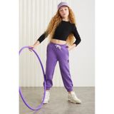 GRIMELANGE INGRID-GRM24033 75% pamuk 25% polyester süs etiketli şardonlu iplik kız çocuk jogger Mor Eşofman A