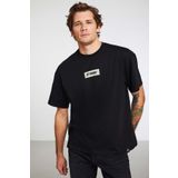 GRIMELANGE Inventıon Erkek %100 Organik Pamuklu Kalın Dokulu Baskı Detaylı Oversize Siyah T-shirt
