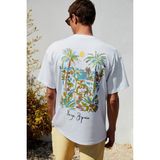 Grimelange ITALIA Erkek %100 Organik Pamuk Ön Arka Baskı Detaylı Oversize Kısa Kol Beyaz T-Shirt - 2XL
