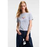 GRIMELANGE IVONNE Kadın Cocktail Baskı Desenli Kısa Kollu Organik Pamuklu Bisiklet Yaka Crop Grimelanj T-Shirt