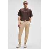 Grimelange Jakob Erkek Dokuma Yıkamalı 4 Cepli Kalın Dokulu Paçası Lastikli Bej Pantolon - 2XL