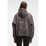 GRIMELANGE JASSES Kadın Oversize Nakışlı Kapüşonlu Antrasit Sweatshirt