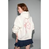 GRIMELANGE JASSES Kadın Oversize Nakışlı Kapüşonlu Beyaz Sweatshirt