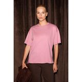 Grimelange Jemmy Kadın %100 Organik Pamuk Relaxed Fit Yırtmaçlı Yuvarlak Yakalı Gül Kurusu T-Shirt - XL