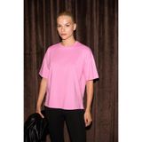 GRIMELANGE Jemmy Kadın %100 Organik Pamuk Relaxed Fit Yırtmaçlı Yuvarlak Yakalı Gül Kurusu T-Shirt
