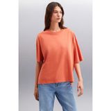 GRIMELANGE Jemmy Kadın %100 Organik Pamuk Relaxed Fit Yırtmaçlı Yuvarlak Yakalı Kiremit Rengi T-shirt