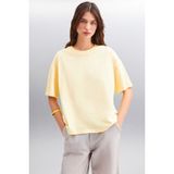 GRIMELANGE Jemmy Kadın %100 Organik Pamuk Relaxed Fit Yırtmaçlı Yuvarlak Yakalı Sarı T-shirt