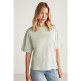 Grimelange Jemmy Kadın Relaxed Kalıp Bisiklet Yaka %100 Pamuk Kısa Kollu Basic Mint Yeşil T-shirt - XL - Mint Yeşili