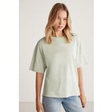 GRIMELANGE Jemmy Kadın Relaxed Kalıp Bisiklet Yaka %100 Pamuk Kısa Kollu Basic Mint Yeşil T-shirt