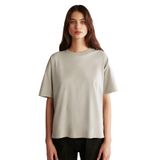 Grimelange Jemmy Kadın%100 Organik Pamuk Relaxed Fit Yırtmaçlı Yuvarlak Yakalı Açık Gri T-Shirt, XS
