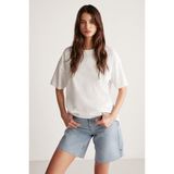 Grimelange Jemmy Kadın%100 Organik Pamuk Relaxed Fit Yırtmaçlı Yuvarlak Yakalı Beyaz T-Shirt, XS
