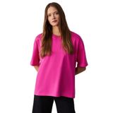 Grimelange Jemmy Kadın%100 Organik Pamuk Relaxed Fit Yırtmaçlı Yuvarlak Yakalı Pembe T-Shirt, XL