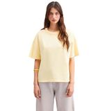 Grimelange Jemmy Kadın%100 Organik Pamuk Relaxed Fit Yırtmaçlı Yuvarlak Yakalı Sarı T-Shirt, XS